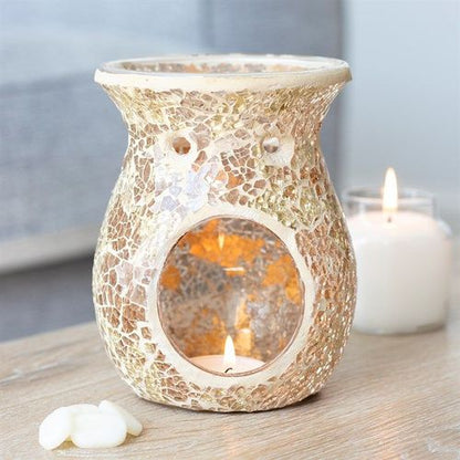 Large Gold Crackle Glass Oil Burner and Wax Warmer